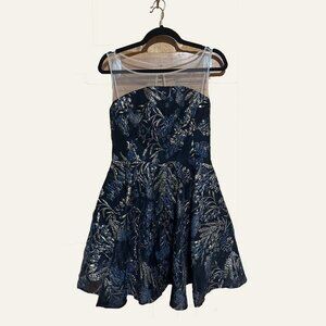 Marchesa Notte Jacquard Mini Dress w/ illusion tulle *sample size 6